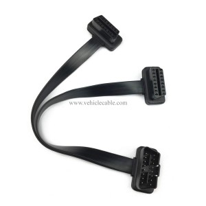 Short Low Profile OBD 2 Connector 26AWG Thick and Safe Male to Dual Female Flexible Splitter Y Cable 16pins 1ft/30cm 