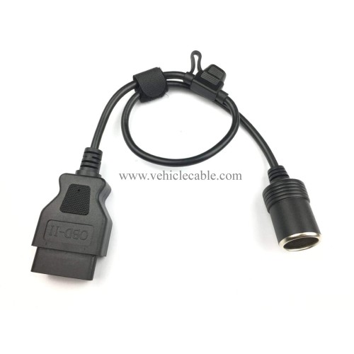 OBD2 to Cigarette Lighter Female Connecter Vechile Car Constant Power Cable 16AWG Safely with 15A Fuse
