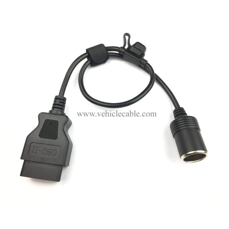 OBD2 to Cigarette Lighter Female Connecter Vechile Car Constant Power Cable 16AWG Safely with 15A Fuse