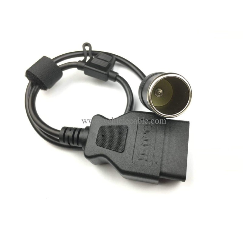 OBD2 to Cigarette Lighter Female Connecter Vechile Car Constant Power Cable 16AWG Safely with 15A Fuse 