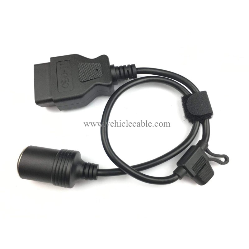 OBD2 to Cigarette Lighter Female Connecter Vechile Car Constant Power Cable 16AWG Safely with 15A Fuse 