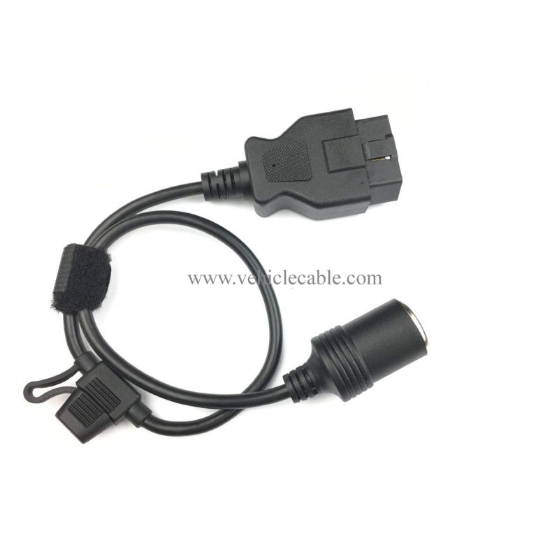 OBD2 to Cigarette Lighter Female Connecter Vechile Car Constant Power Cable 16AWG Safely with 15A Fuse 