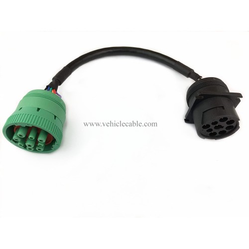 9pin J1939 Adapter Cable Type 1 Black Connector to Type 2 Green Connector for Truck Diagnostic Tool and ELD GPS Trackers