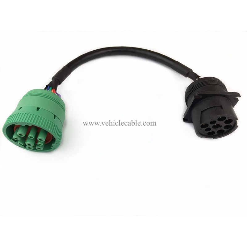 9pin J1939 Adapter Cable Type 1 Black Connector to Type 2 Green Connector for Truck Diagnostic Tool and ELD GPS Trackers 