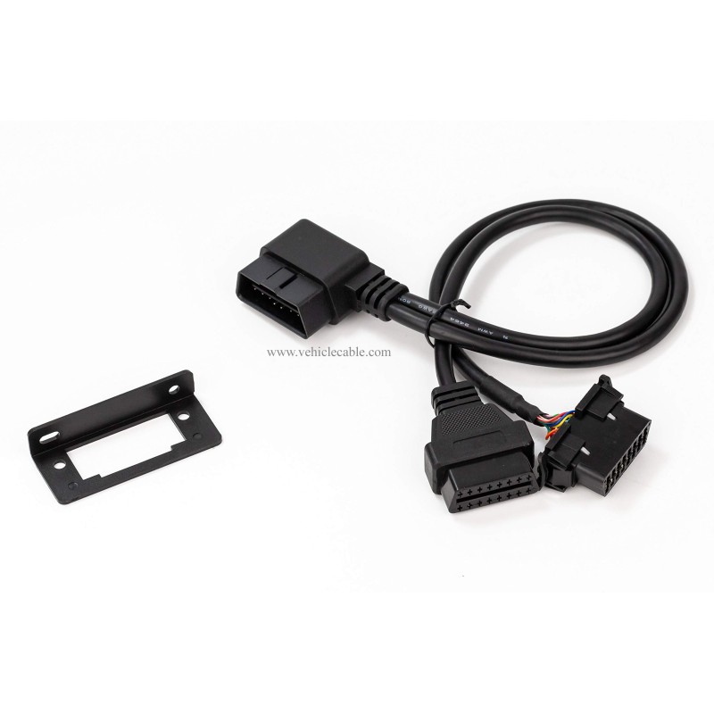 YPP Angled Universal Full 16pin OBD2 OBD II Splitter Extension Y Cable Dual Female with Indash Bracket for GPS Tracker Diagnostic Reader 