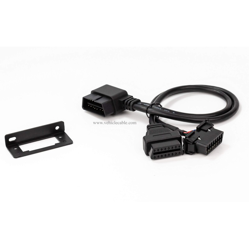 YPP Angled Universal Full 16pin OBD2 OBD II Splitter Extension Y Cable Dual Female with Indash Bracket for GPS Tracker Diagnostic Reader 