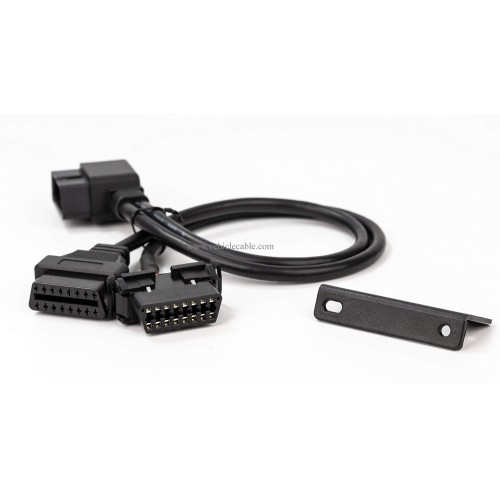 YPP Angled Universal Full 16pin OBD2 OBD II Splitter Extension Y Cable Dual Female with Indash Bracket for GPS Tracker Diagnostic Reader
