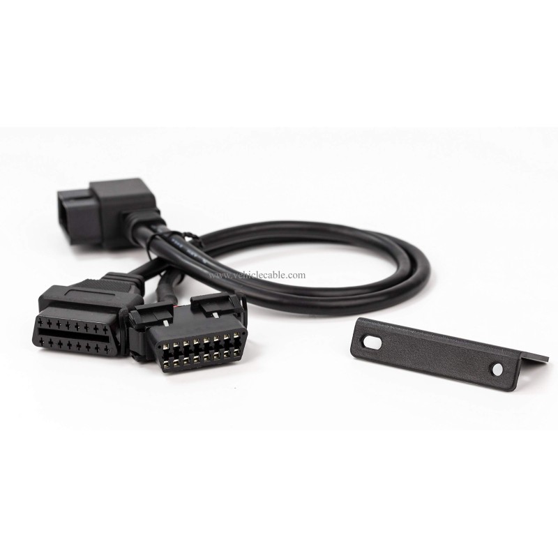 YPP Angled Universal Full 16pin OBD2 OBD II Splitter Extension Y Cable Dual Female with Indash Bracket for GPS Tracker Diagnostic Reader 