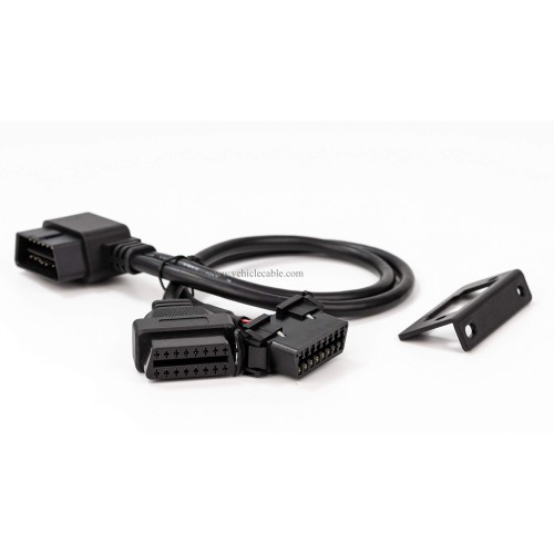 YPP Angled Universal Full 16pin OBD2 OBD II Splitter Extension Y Cable Dual Female with Indash Bracket for GPS Tracker Diagnostic Reader