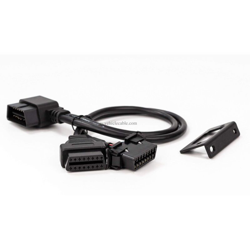 YPP Angled Universal Full 16pin OBD2 OBD II Splitter Extension Y Cable Dual Female with Indash Bracket for GPS Tracker Diagnostic Reader 