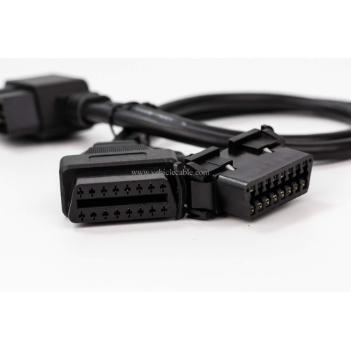 YPP Angled Universal Full 16pin OBD2 OBD II Splitter Extension Y Cable Dual Female with Indash Bracket for GPS Tracker Diagnostic Reader