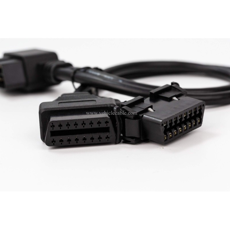 YPP Angled Universal Full 16pin OBD2 OBD II Splitter Extension Y Cable Dual Female with Indash Bracket for GPS Tracker Diagnostic Reader 