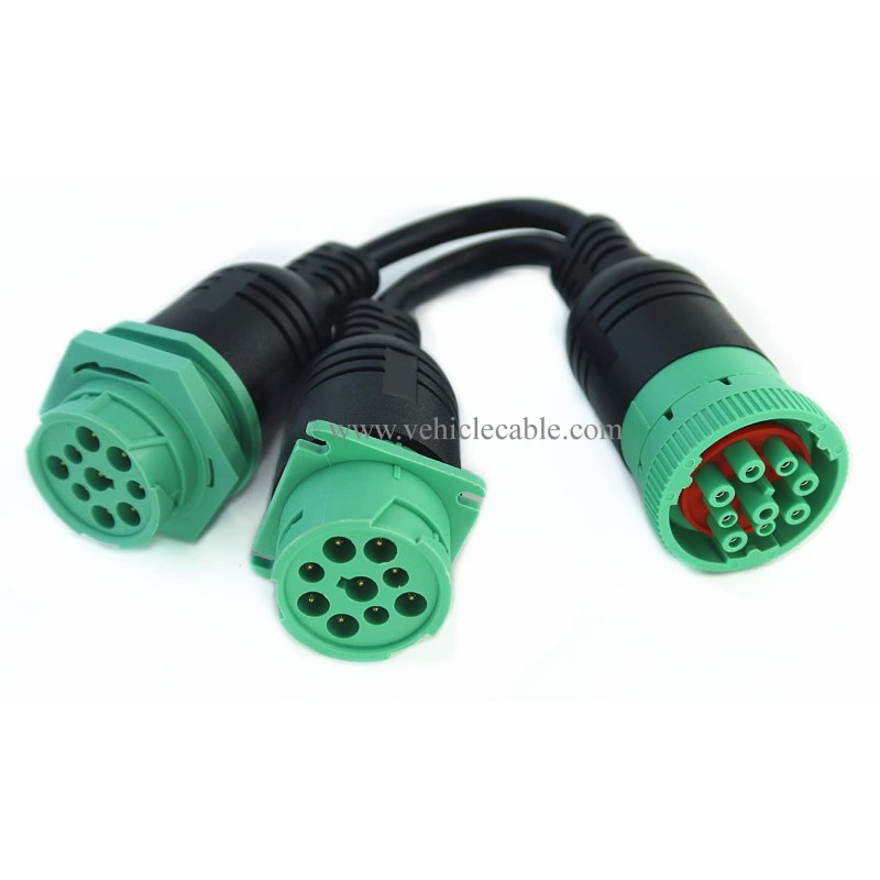 Waterproof Overmolded J1939 Type 2 Splitter Y Cable 1 Male to 2 Female 9pin connectors 