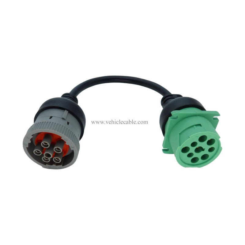 6pin J1708 to Type2 Green 9pin J1939 Adapter Cable for Trucker and car 