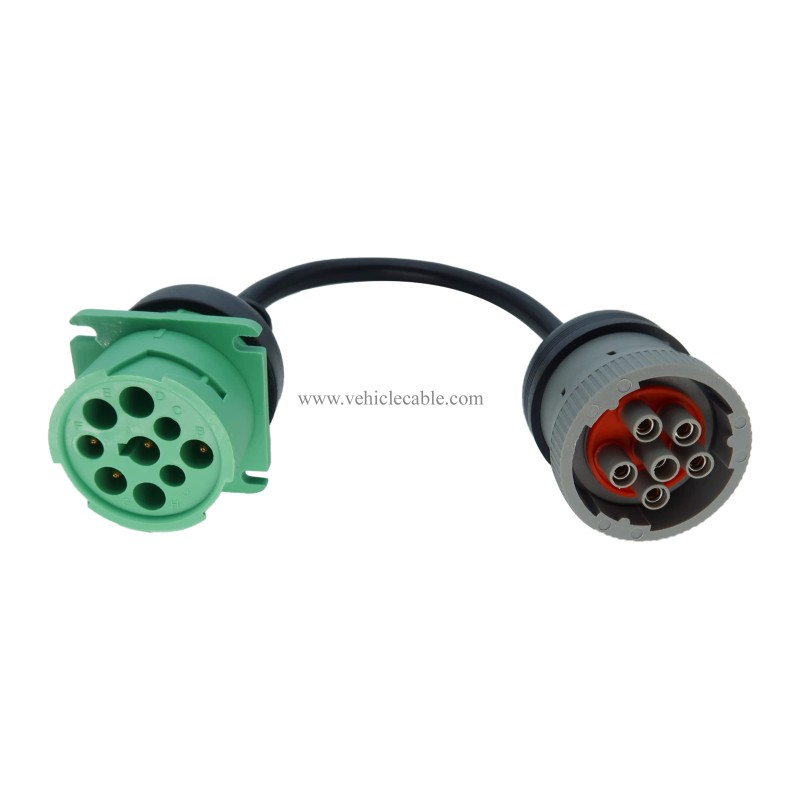 6pin J1708 to Type2 Green 9pin J1939 Adapter Cable for Trucker and car 