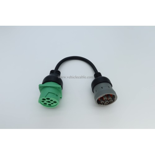 6pin J1708 to Type2 Green 9pin J1939 Adapter Cable for Trucker and car