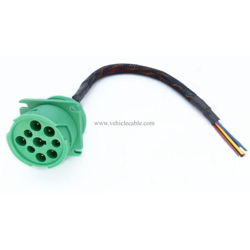 Type 2 Green j1939 Pigtail Cable Female 9Pin to Open end Flange 1ft 