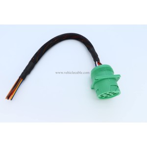 Type 2 Green j1939 Pigtail Cable Female 9Pin to Open end Flange 1ft 