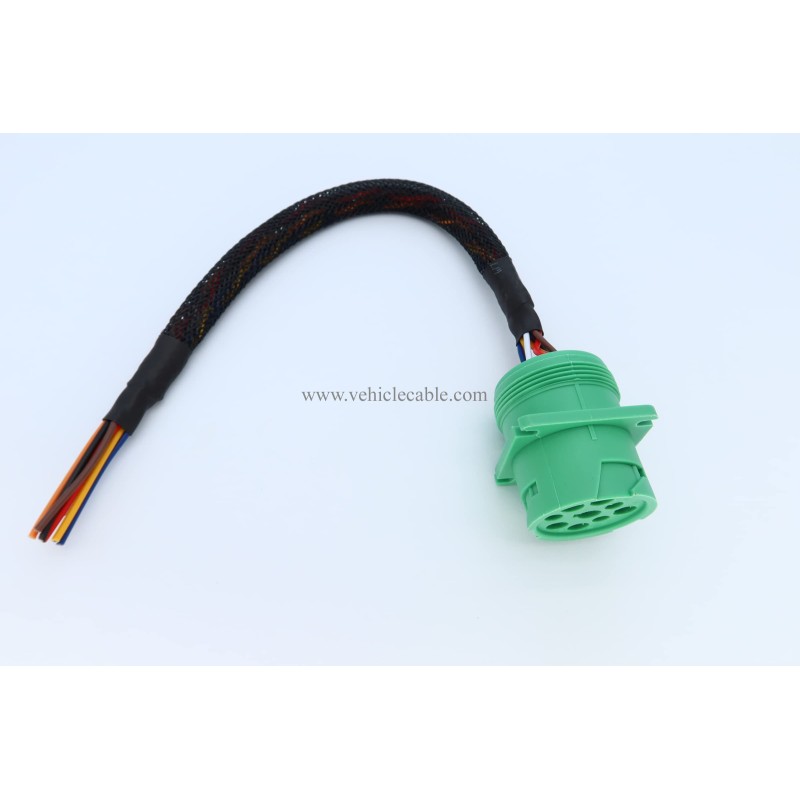 Type 2 Green j1939 Pigtail Cable Female 9Pin to Open end Flange 1ft 