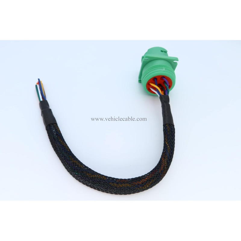 Type 2 Green j1939 Pigtail Cable Female 9Pin to Open end Flange 1ft 