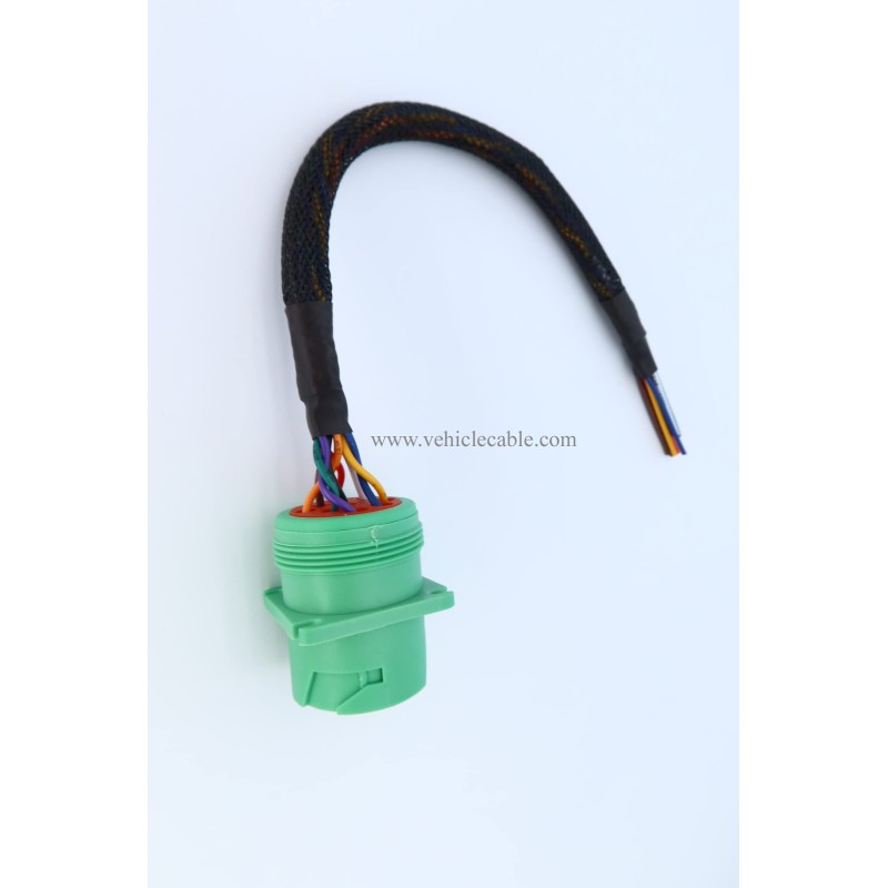 Type 2 Green j1939 Pigtail Cable Female 9Pin to Open end Flange 1ft 
