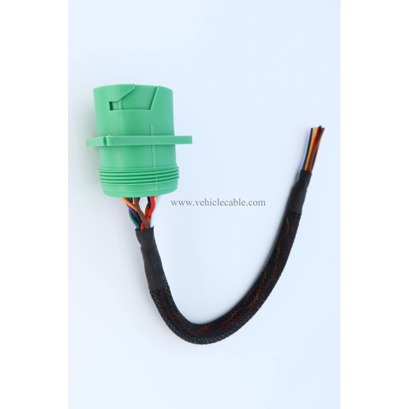 Type 2 Green j1939 Pigtail Cable Female 9Pin to Open end Flange 1ft 