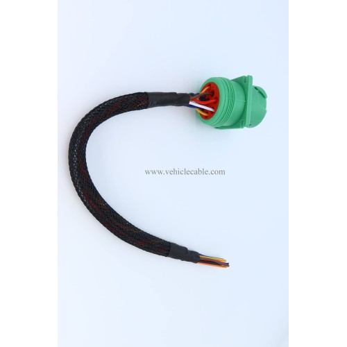 Type 2 Green j1939 Pigtail Cable Female 9Pin to Open end Flange 1ft