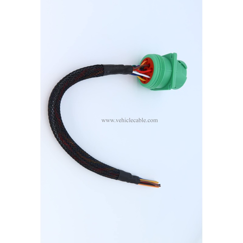 Type 2 Green j1939 Pigtail Cable Female 9Pin to Open end Flange 1ft 
