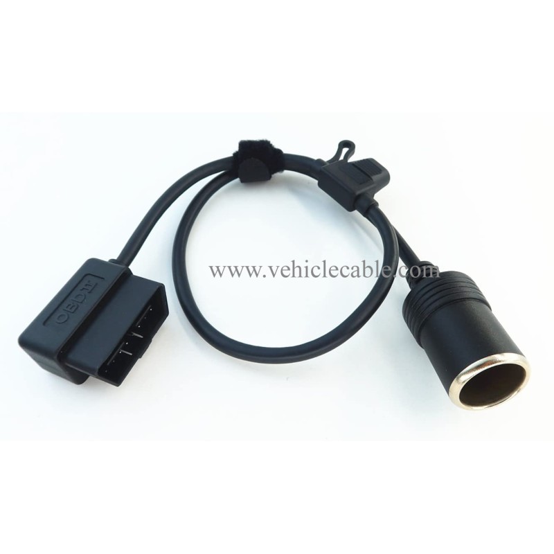 Right Angle Low-Profile OBD2 Male to Cigar Lighter Female Connector Cable Car Constant Power Cable 2ft/60cm 