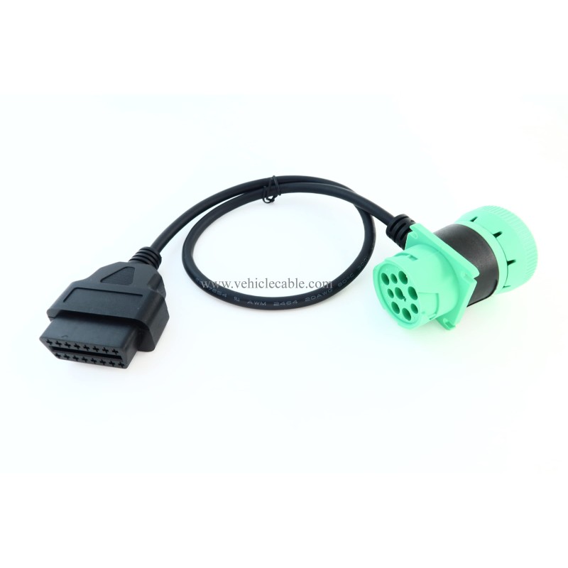 Green 9 Pin Male to 9 Pin Female to OBD 2 Extension Cable J1939 to OBD ii 16pin Adapter Cable 