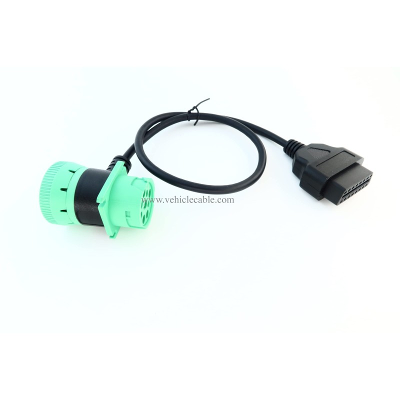 Green 9 Pin Male to 9 Pin Female to OBD 2 Extension Cable J1939 to OBD ii 16pin Adapter Cable 