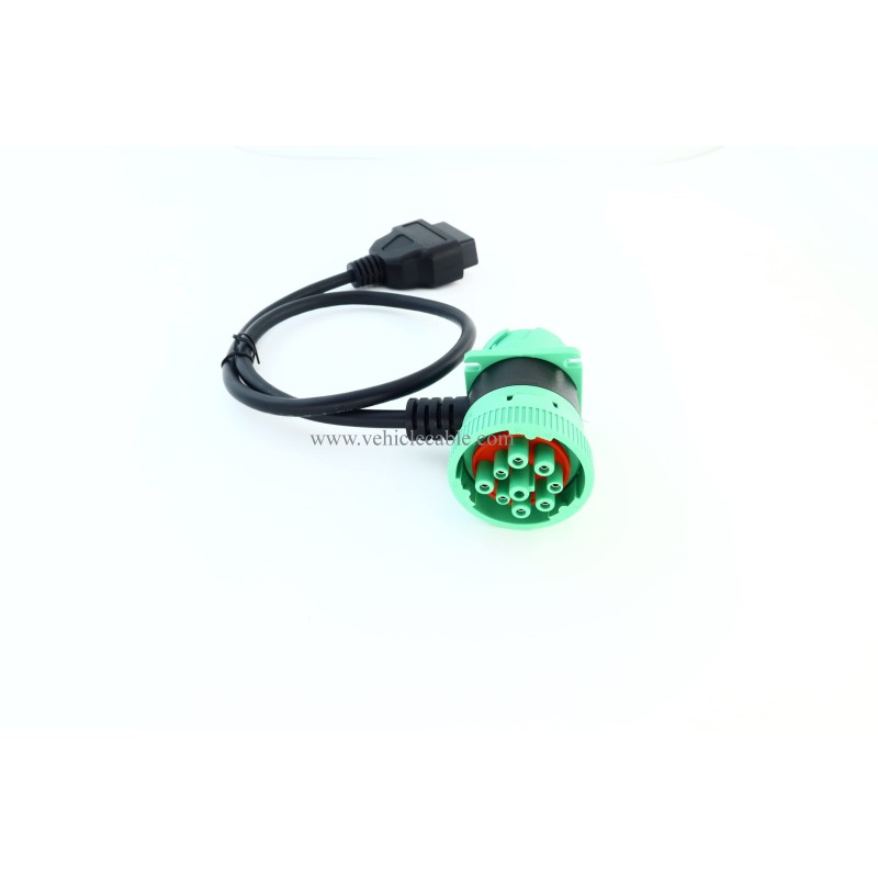 Green 9 Pin Male to 9 Pin Female to OBD 2 Extension Cable J1939 to OBD ii 16pin Adapter Cable 