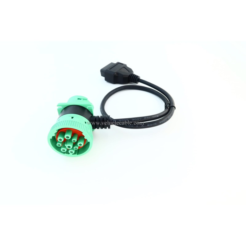 Green 9 Pin Male to 9 Pin Female to OBD 2 Extension Cable J1939 to OBD ii 16pin Adapter Cable 