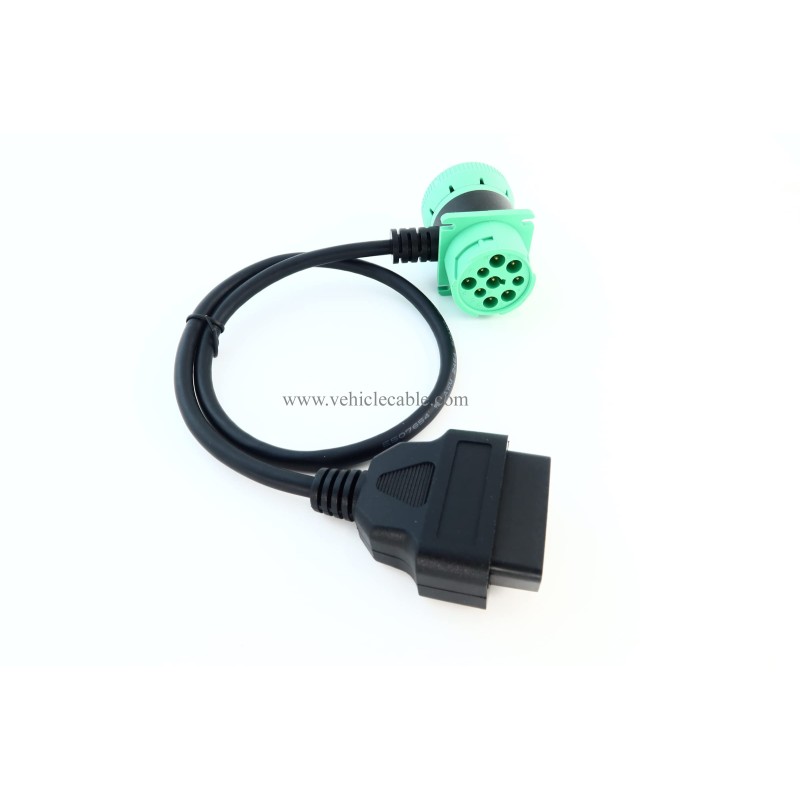 Green 9 Pin Male to 9 Pin Female to OBD 2 Extension Cable J1939 to OBD ii 16pin Adapter Cable 