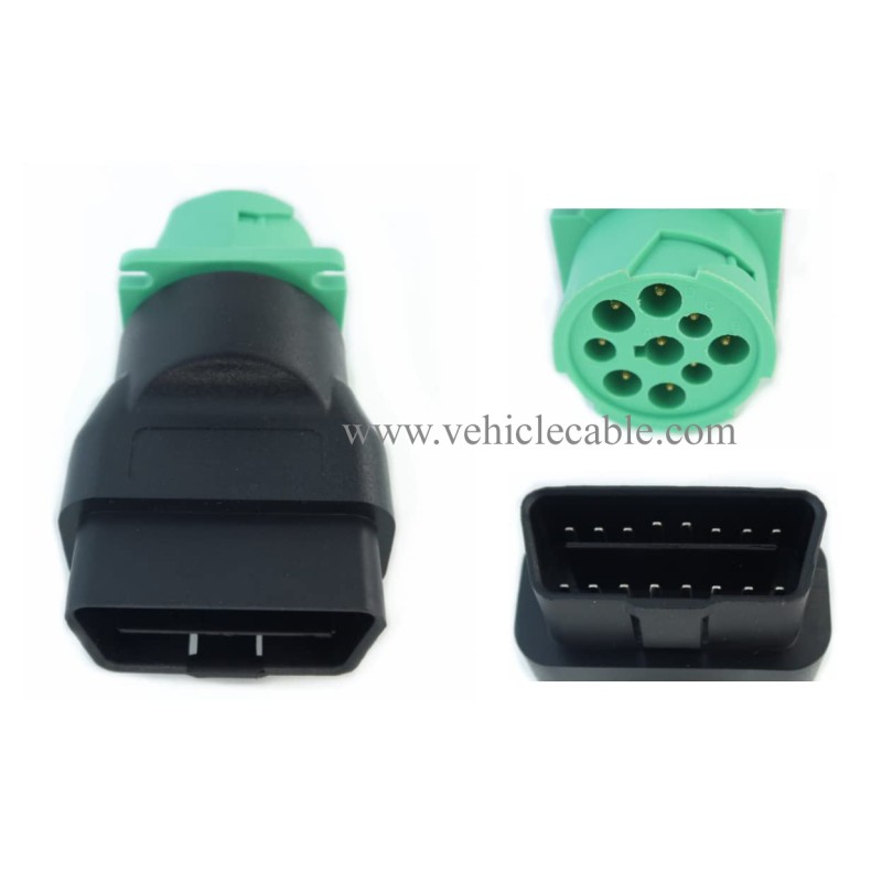 WBLD 16pin OBDii OBD2 Male to J1939 Female Adapter Type2 Green 9pin for Volvo Mack 