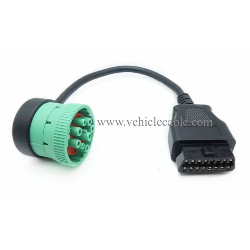 WBLD Right Angle 9pin J1939 Male to 16pin OBD2 OBDii Female Port Adapter Cable for Diagnostic Tool & ELD Tracker (J1939 to OBD2 Port) 