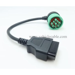 WBLD Right Angle 9pin J1939 Male to 16pin OBD2 OBDii Female Port Adapter Cable for Diagnostic Tool & ELD Tracker (J1939 to OBD2 Port) 