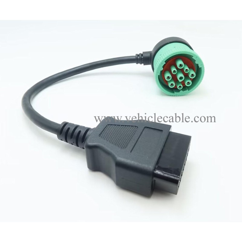 WBLD Right Angle 9pin J1939 Male to 16pin OBD2 OBDii Female Port Adapter Cable for Diagnostic Tool & ELD Tracker (J1939 to OBD2 Port) 