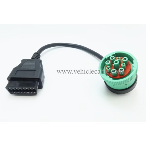 WBLD Right Angle 9pin J1939 Male to 16pin OBD2 OBDii Female Port Adapter Cable for Diagnostic Tool & ELD Tracker (J1939 to OBD2 Port)