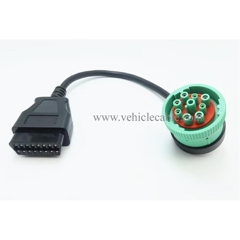WBLD Right Angle 9pin J1939 Male to 16pin OBD2 OBDii Female Port Adapter Cable for Diagnostic Tool & ELD Tracker (J1939 to OBD2 Port) 
