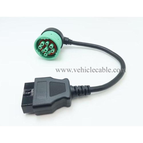 WBLD Right Angle 9pin J1939 Male to 16pin OBD2 OBDii Female Port Adapter Cable for Diagnostic Tool & ELD Tracker (J1939 to OBD2 Port)
