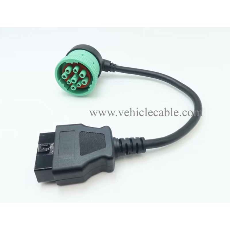WBLD Right Angle 9pin J1939 Male to 16pin OBD2 OBDii Female Port Adapter Cable for Diagnostic Tool & ELD Tracker (J1939 to OBD2 Port) 