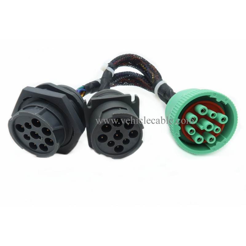 Type2 Green J1939 Male to 2pcs J1939 Type 2 Female Connector Threaded and Flange J1939 Splitter Y Cable Works for Both Type 1 and Type 2 