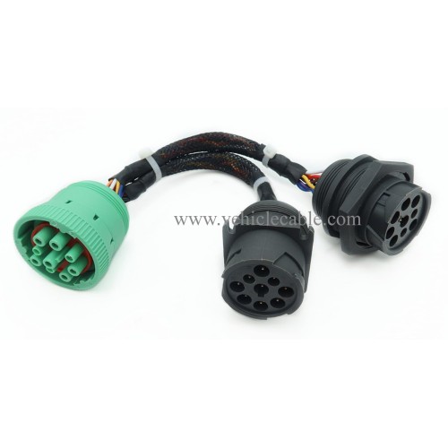 Type2 Green J1939 Male to 2pcs J1939 Type 2 Female Connector Threaded and Flange J1939 Splitter Y Cable Works for Both Type 1 and Type 2