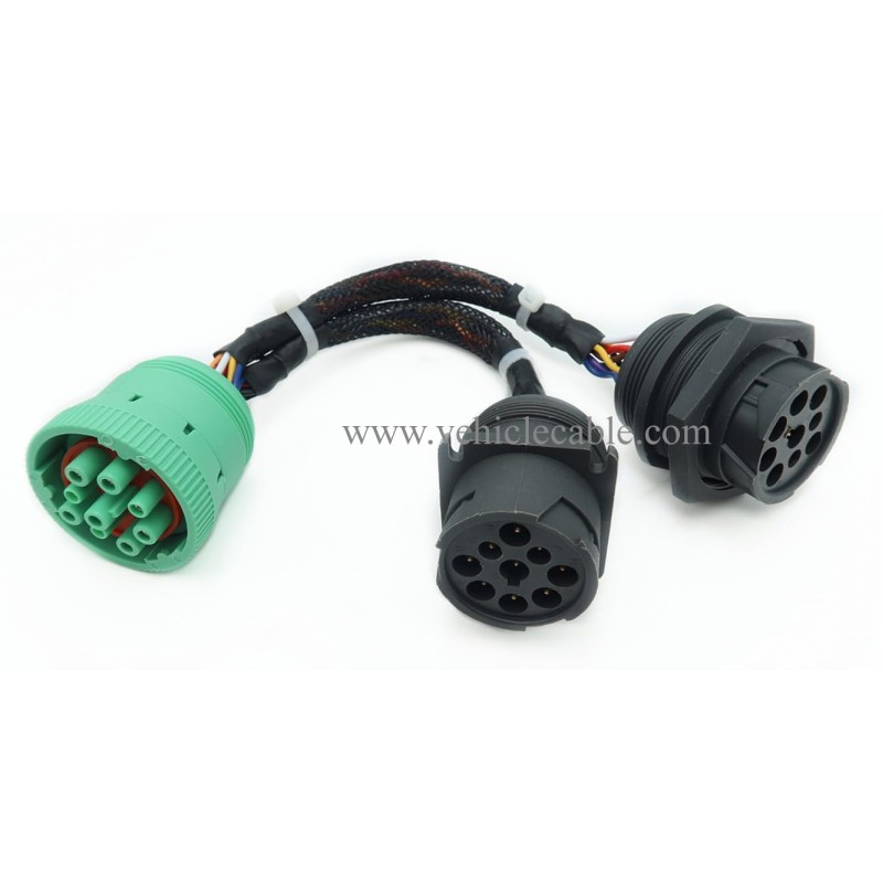Type2 Green J1939 Male to 2pcs J1939 Type 2 Female Connector Threaded and Flange J1939 Splitter Y Cable Works for Both Type 1 and Type 2 