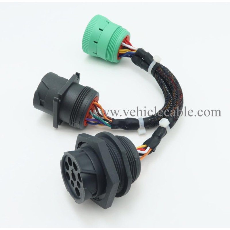 Type2 Green J1939 Male to 2pcs J1939 Type 2 Female Connector Threaded and Flange J1939 Splitter Y Cable Works for Both Type 1 and Type 2 