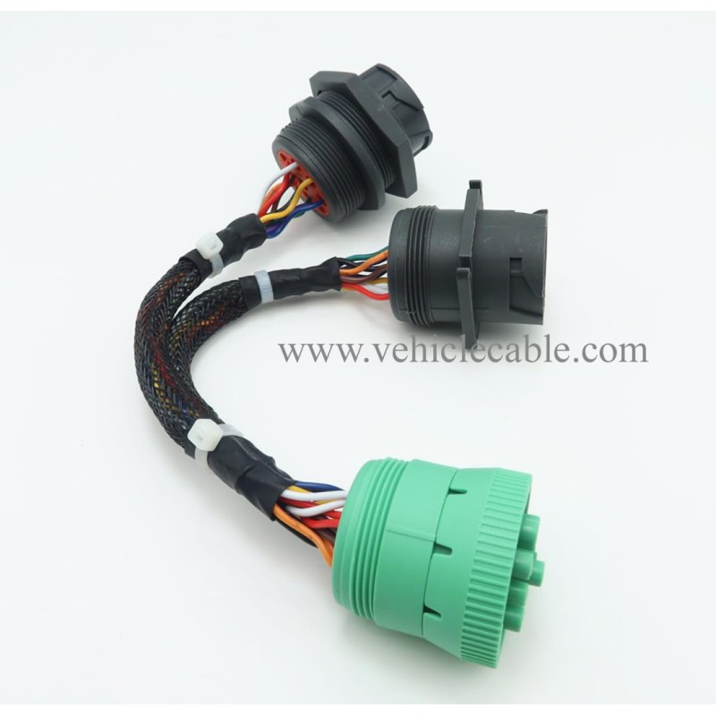 Type2 Green J1939 Male to 2pcs J1939 Type 2 Female Connector Threaded and Flange J1939 Splitter Y Cable Works for Both Type 1 and Type 2 