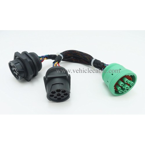 Type2 Green J1939 Male to 2pcs J1939 Type 2 Female Connector Threaded and Flange J1939 Splitter Y Cable Works for Both Type 1 and Type 2