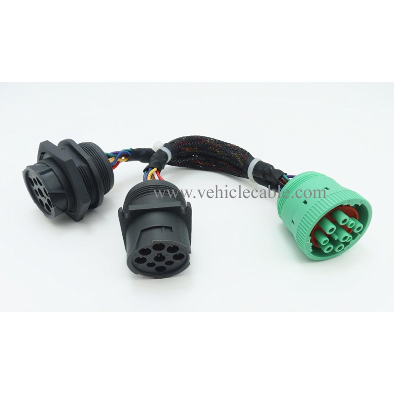 Type2 Green J1939 Male to 2pcs J1939 Type 2 Female Connector Threaded and Flange J1939 Splitter Y Cable Works for Both Type 1 and Type 2 