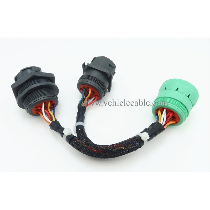 Type2 Green J1939 Male to 2pcs J1939 Type 2 Female Connector Threaded and Flange J1939 Splitter Y Cable Works for Both Type 1 and Type 2 